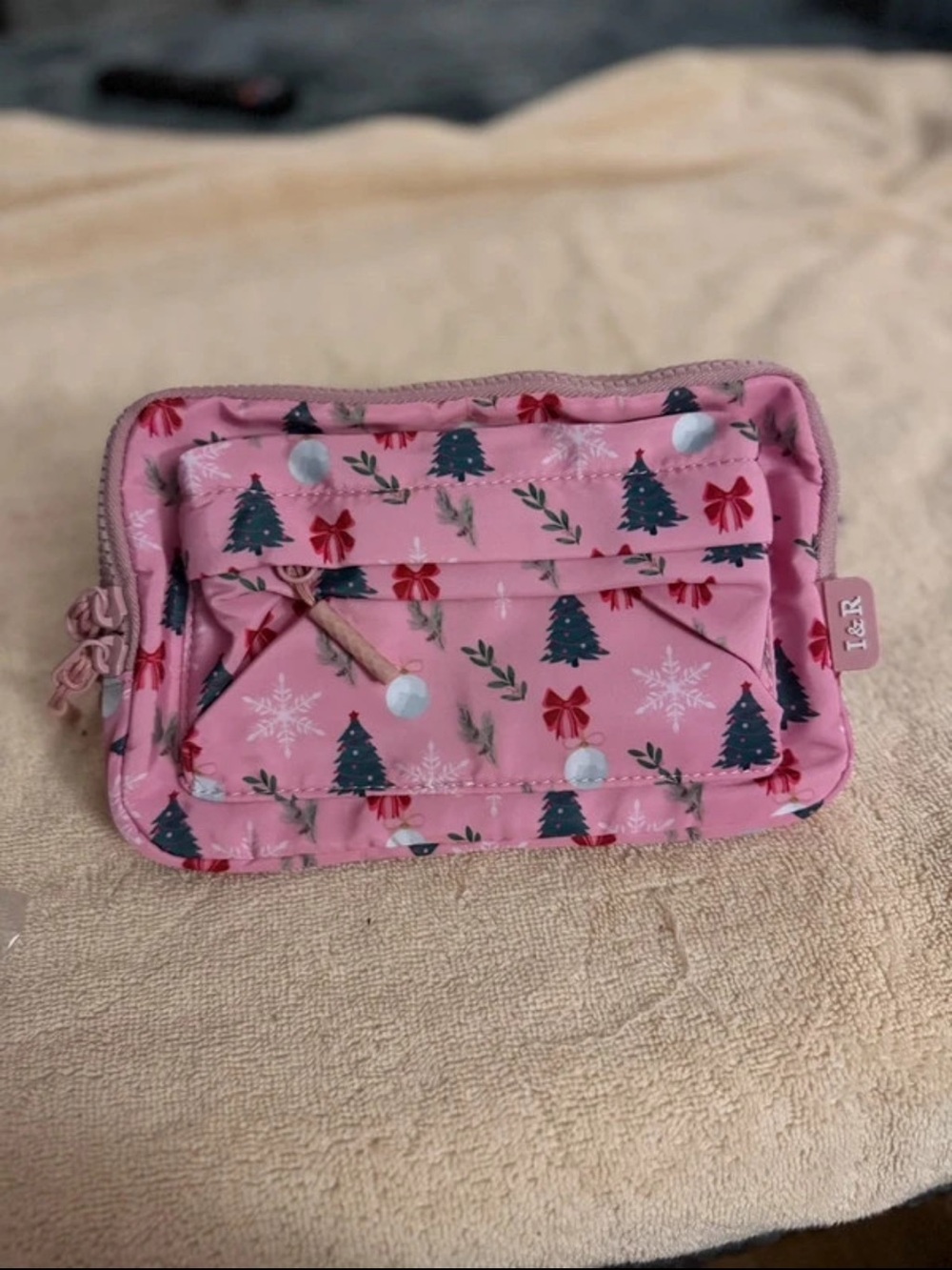 Iris and Rainbow Christmas Tree Pink Holiday Print Crossbody Pouch